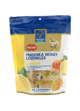 Manuka Health, Manuka Honey Lozenges, MGO 400+, Lemon, 58 Lozenges