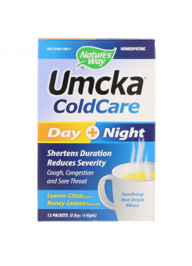 Nature's Way, Umcka, Cold Care, Day + Night, Lemon-Citrus Plus Honey-Lemon Flavors, 12 Packets (8 Day / 4 Night)