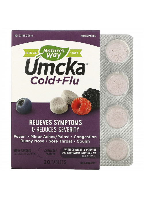 Nature's Way, Umcka, Cold + Flu, Berry, 20 Chewable Tablets