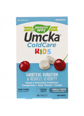 Nature's Way, Umcka, ColdCare Kids,  For Ages 6 and Up, Cherry Flavored, 10 Chewable Tablets