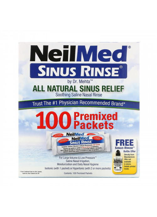 NeilMed, Sinus Rinse, All Natural Sinus Relief, 100 Premixed Packets