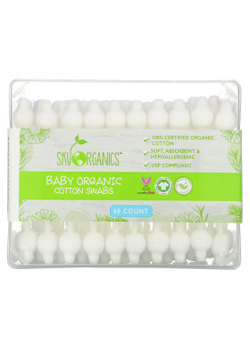 Sky Organics, Baby Organic Cotton Swabs, 60 Count