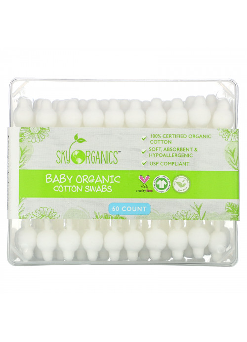 Sky Organics, Baby Organic Cotton Swabs, 60 Count