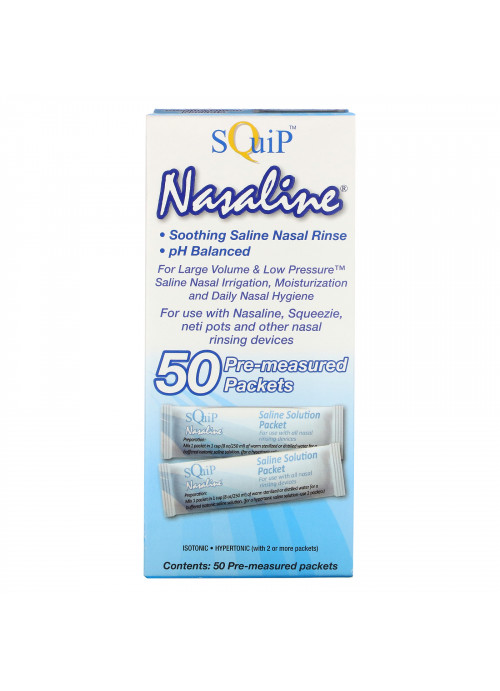 Squip, Nasaline, Saline Solution Packets, 50 Pre-Measured Packets