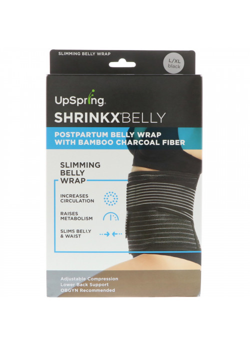 UpSpring, Shrinkx Belly, Postpartum Belly Wrap With Bamboo Charcoal Fiber, Size L/XL, Black