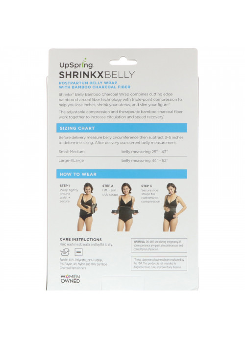 UpSpring, Shrinkx Belly, Postpartum Belly Wrap With Bamboo Charcoal Fiber, Size S/M, Black