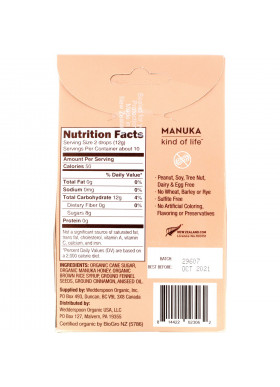Wedderspoon, Organic Manuka Honey Drops, Fennel & Cinnamon, 4 oz (120 g)