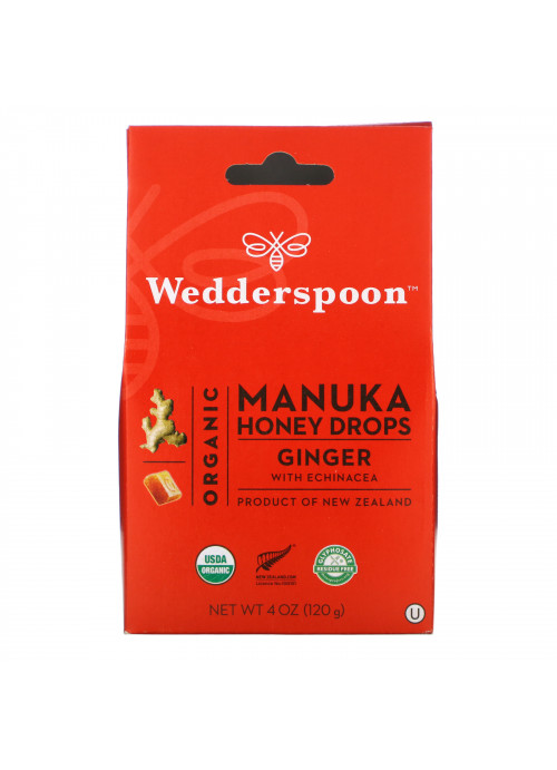 Wedderspoon, Organic Manuka Honey Drops, Ginger with Echinacea, 4 oz (120 g)