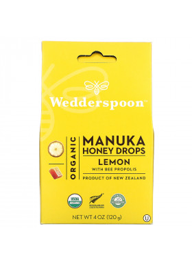 Wedderspoon, Organic Manuka Honey Drops, Lemon With Bee Propolis, 4 oz (120 g)