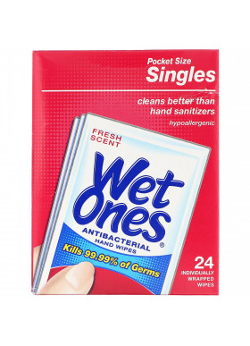 Wet Ones, Antibacterial, Hand Wipes, Fresh Scent, 24 Individually Wrapped Wipes