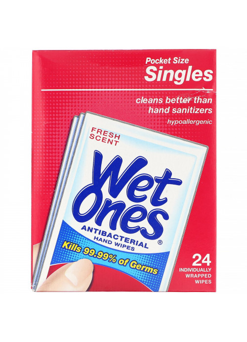 Wet Ones, Antibacterial, Hand Wipes, Fresh Scent, 24 Individually Wrapped Wipes