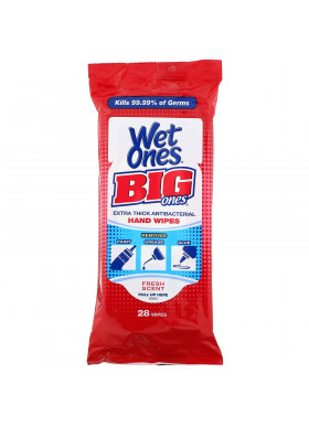Wet Ones, Big Ones, Extra Thick Antibacterial, Hand Wipes, Fresh Scent, 28 Wipes
