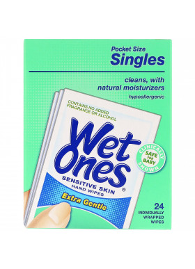 Wet Ones, Sensitive Skin, Hand Wipes, Extra Gentle,  24 Individually Wrapped Wipes