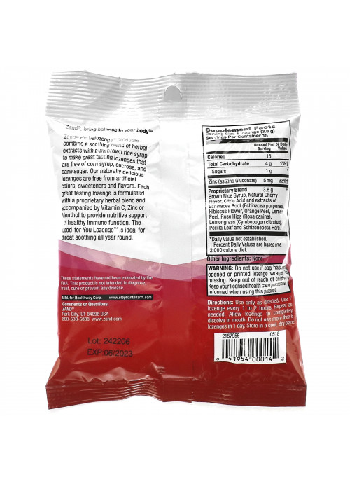 Zand, Echinacea Zinc, Herbalozenge, Very Cherry, 15 Lozenges