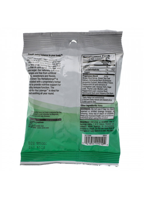 Zand, GreenTea, Herbalozenge, Sweet Mint, 15 Lozenges