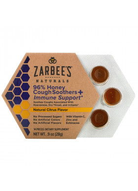 Zarbee's, 96% Honey Cough Soothers + Immune Support, Natural Citrus Flavor, 14 Pieces