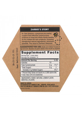 Zarbee's, 99% Honey Cough Soothers, Natural Lemon Flavor, 14 Pieces