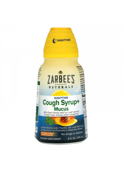 Zarbee's, NightTime Cough Syrup + Mucus, Natural Honey Lemon, 8 fl oz (236 ml)