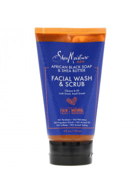 SheaMoisture, Men, Facial Wash & Scrub, African Black Soap & Shea Butter, 4 fl oz (118 ml)