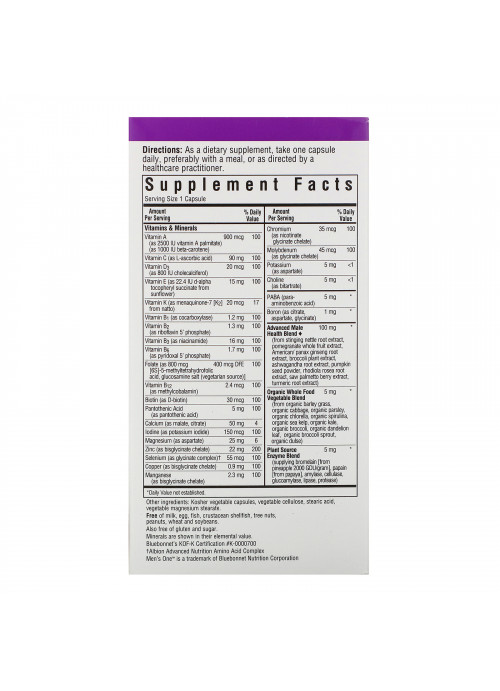 Bluebonnet Nutrition, Men's ONE, Whole Food-Based Multiple, 90 Vegetable Capsules