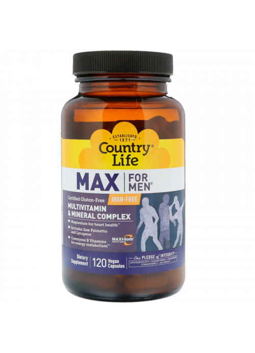 Country Life, Max for Men, Multivitamin & Mineral Complex, Iron-Free, 120 Vegan Capsules