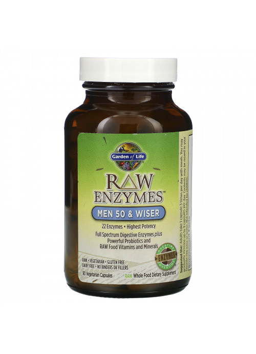 Garden of Life, RAW Enzymes, Men 50 & Wiser, 90 Vegetarian Capsules