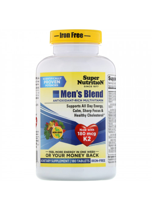Super Nutrition, Men's Blend, Antioxidant Rich Multivitamin, Iron Free, 180 Tablets