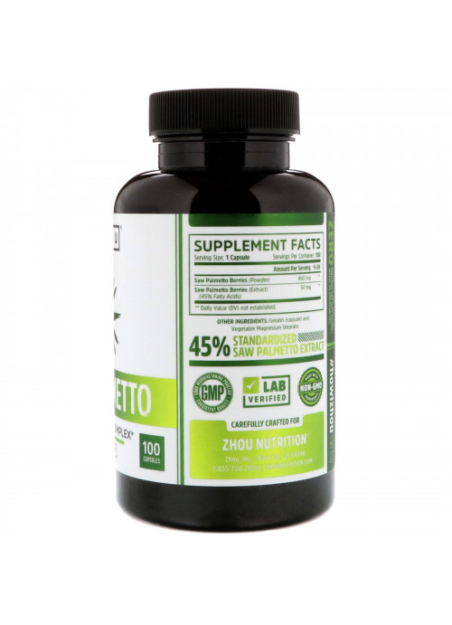 Zhou Nutrition, Saw Palmetto, Prostate Health Complex, 100 Capsules