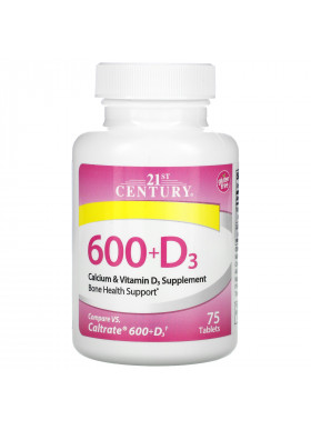 21st Century, 600+D3, Calcium Supplement, 75 Tablets