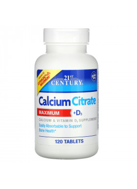 21st Century, Calcium Citrate Maximum + D3, 120 Tablets