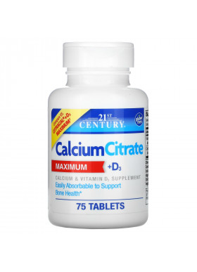 21st Century, Calcium Citrate Maximum + D3, 75 Tablets