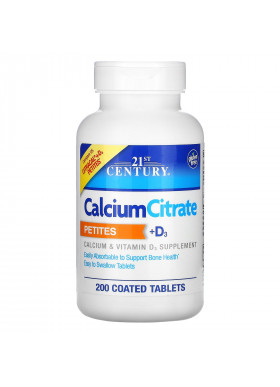 21st Century, Calcium Citrate Petites + D3, 200 Coated Tablets