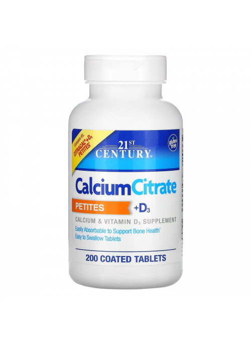 21st Century, Calcium Citrate Petites + D3, 200 Coated Tablets