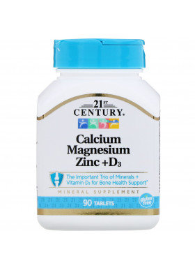 21st Century, Calcium Magnesium Zinc + D3, 90 Tablets