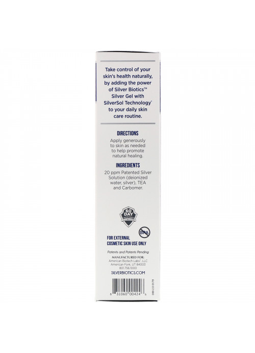 American Biotech Labs, Silver Biotics, Silver Gel, SliverSol Nano-Silver Infused Hydrogel, 4 fl oz (114 g)
