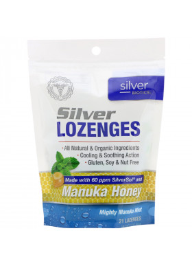 American Biotech Labs, Silver Biotics, Silver Lozenges, 60 PPM SilverSol, Mighty Manuka Mint, 21 Lozenges
