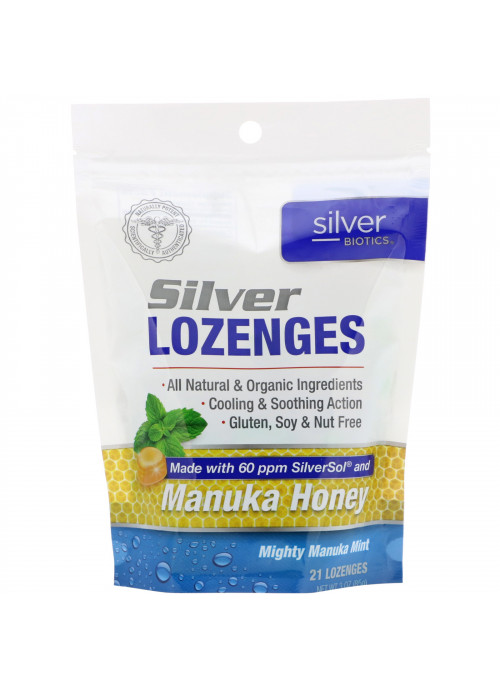 American Biotech Labs, Silver Biotics, Silver Lozenges, 60 PPM SilverSol, Mighty Manuka Mint, 21 Lozenges