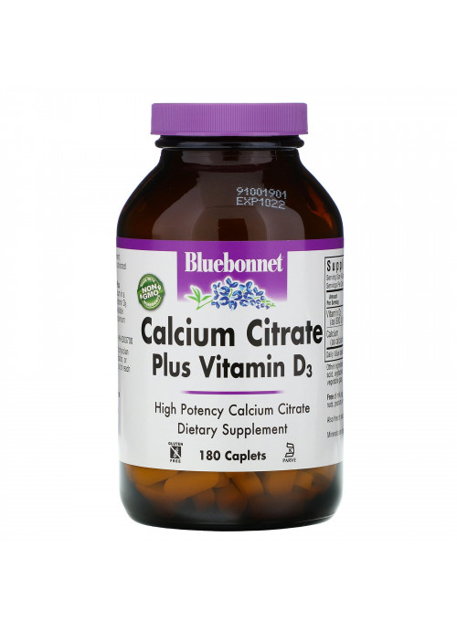 Bluebonnet Nutrition, Calcium Citrate Plus Vitamin D3, 180 Caplets