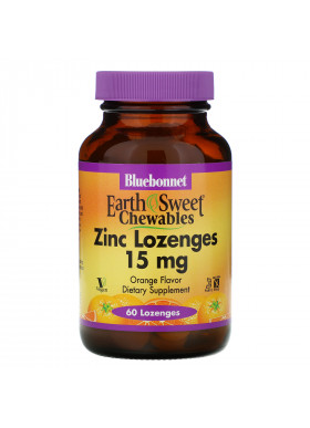 Bluebonnet Nutrition, EarthSweet, Zinc Lozenges, Natural Orange Flavor, 15 mg, 60 Lozenges