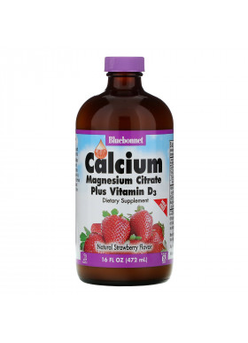 Bluebonnet Nutrition, Liquid Calcium, Magnesium Citrate Plus Vitamin D3, Natural Strawberry Flavor, 16 fl oz (472 ml)