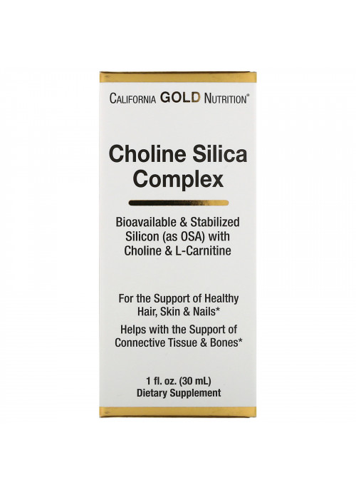 California Gold Nutrition, Choline Silica Complex, Bioavailable & Stabilized Silicon (as OSA) Collagen Support, 1 fl oz (30 ml)
