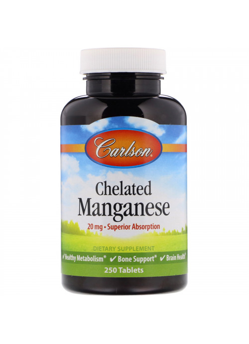 Carlson Labs, Chelated Manganese, 20 mg, 250 Tablets