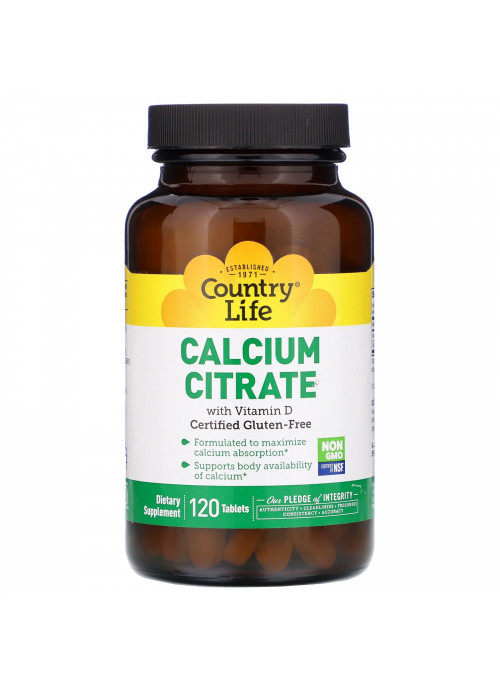 Country Life, Calcium Citrate with Vitamin D, 120 Tablets