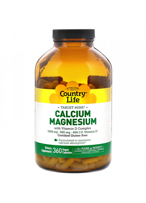 Country Life, Target-Mins Calcium Magnesium with Vitamin D Complex, 360 Vegan Capsules