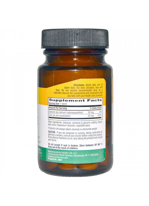 Country Life, Zinc Picolinate, 25 mg, 100 Tablets