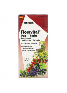 Flora, Floradix, Floravital  Iron + Herbs Supplement, Liquid Extract Formula, 17 fl oz (500 ml)