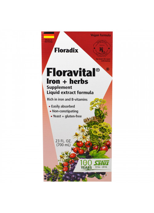 Flora, Floradix, Floravital, Iron + Herbs Supplement, Liquid Extract Formula, 23 fl oz (700 ml)