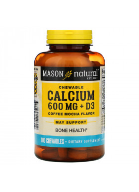 Mason Natural, Chewable Calcium + D3, Coffee Mocha Flavor, 600 mg, 100 Chewables