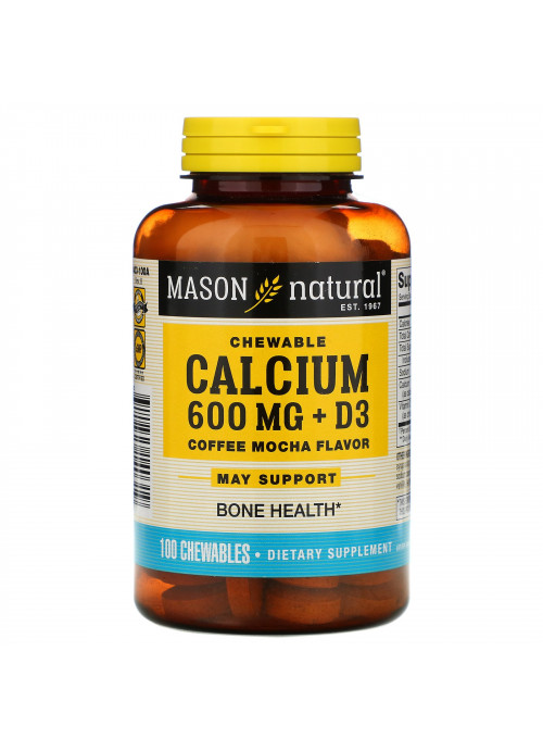 Mason Natural, Chewable Calcium + D3, Coffee Mocha Flavor, 600 mg, 100 Chewables