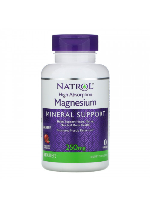Natrol, High Absorption Magnesium, Cranberry Apple Natural Flavor, 250 mg, 60 Tablets